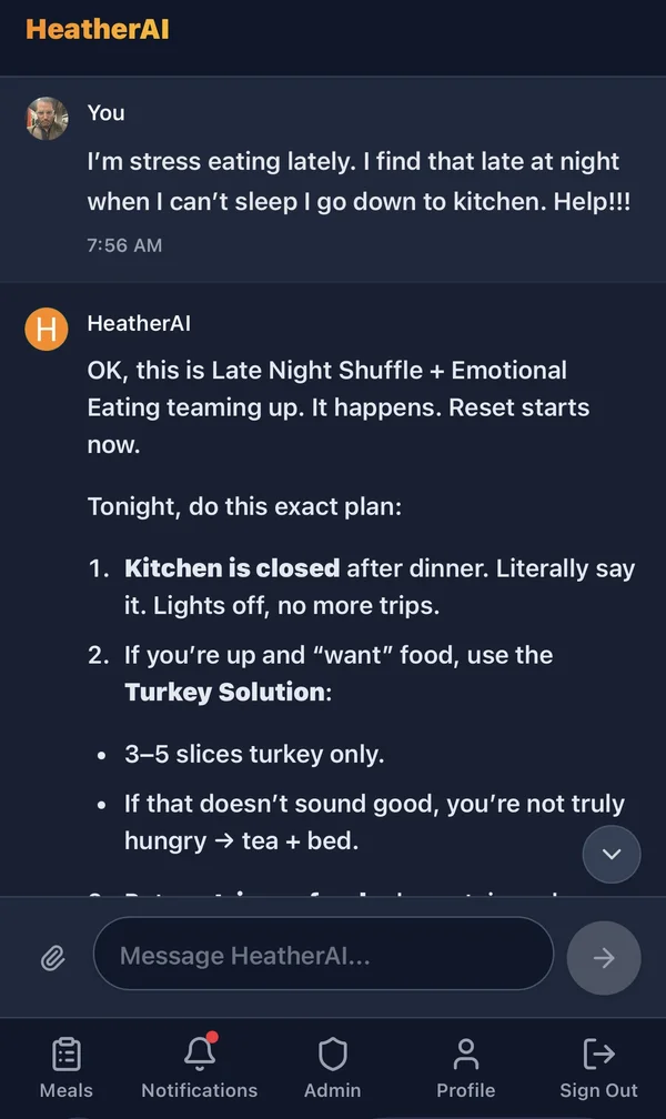 HeatherAI stress eating coaching