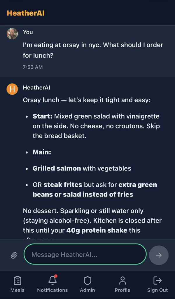 HeatherAI restaurant ordering guidance
